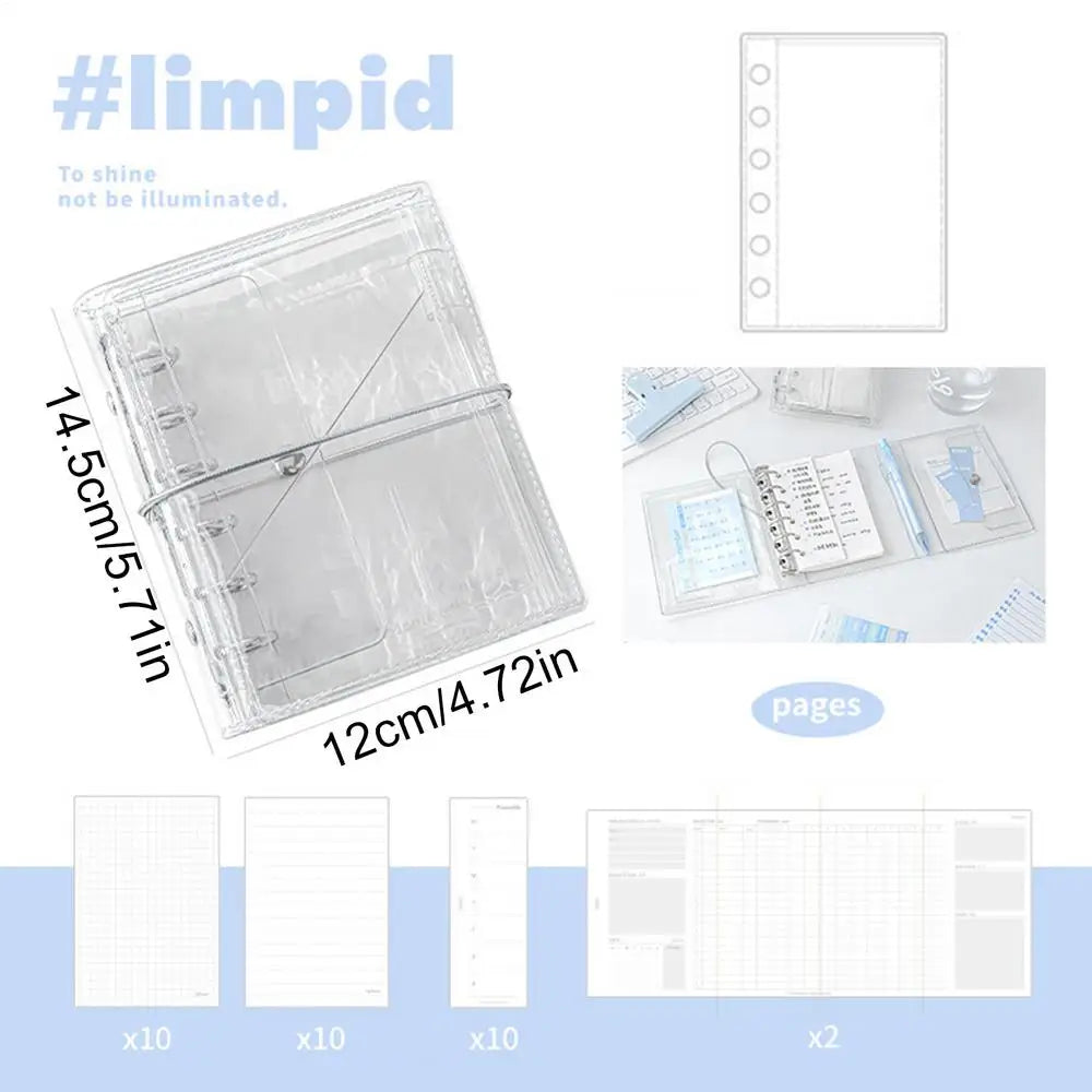 Refillable Notebook Binder Aesthetic Portable Detachable Pages Aesthetic Small Notebook Planner for Kids Adults School Classroom Oasis Select Transparent