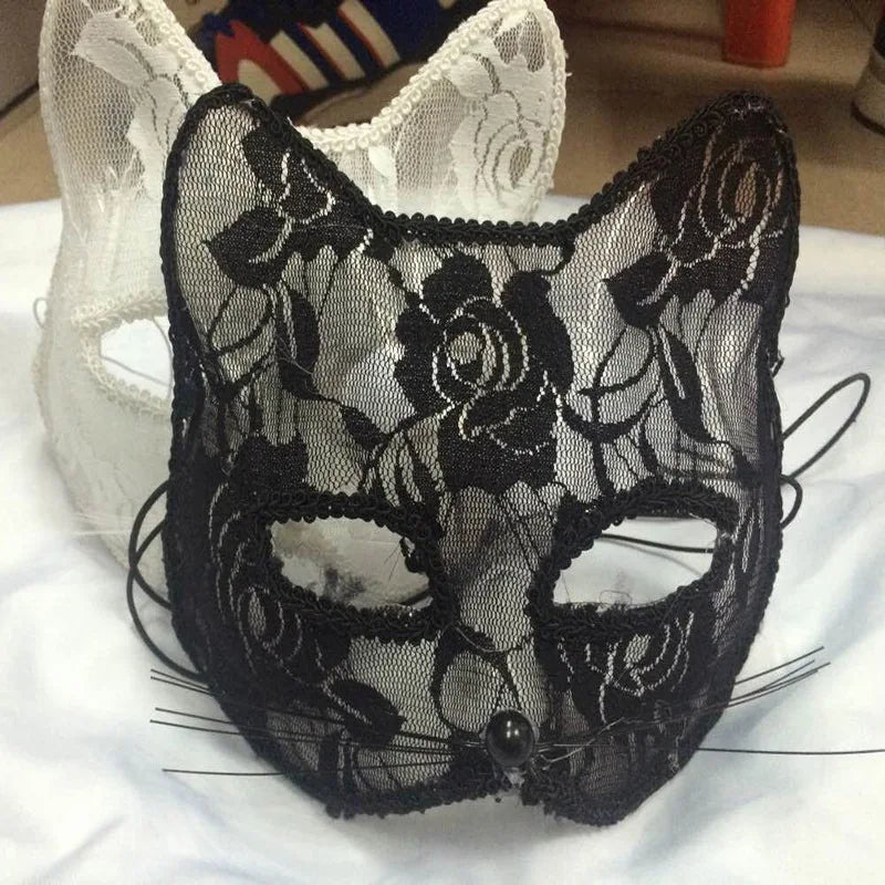 2-Pack Lace Cat Masks – Masquerade, Cosplay & Halloween Costume Face Mask Oasis Select