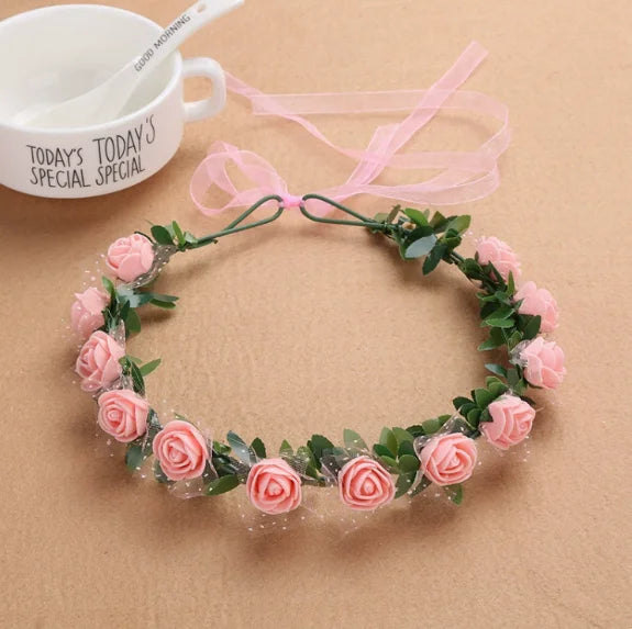 Forest Series Flower Crown For Women Exquisite Simulated Floral Hair Crown Spring Hair Decor Wreath, for Wedding Use Oasis Select pink