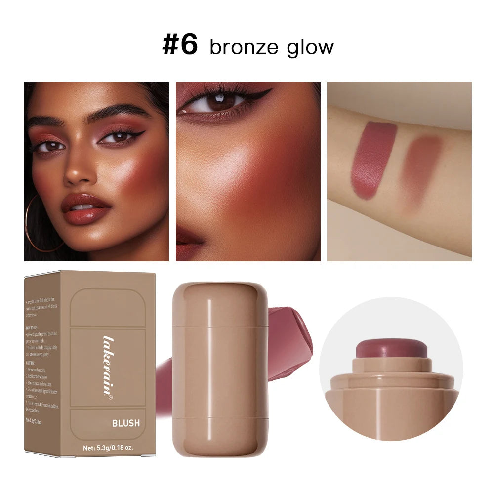 Magic Blush Stick 3-in-1 Cheek Lip Tinted Moistured Blush Stick Silky Brighten Blush Cream Blusher Cosmetics Tubes Matte Contour Oasis Select 6