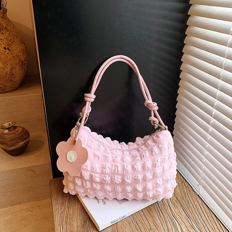 Women's Pleated Bubble Shoulder Bag – Y2K Casual Tote Purse