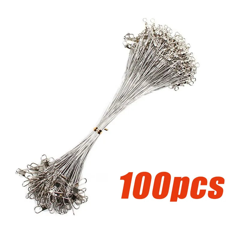 20/100PCS Anti Bite Steel Fishing Line Steel Wire Leader With Swivel Fishing Accessory Lead Core Leash Fishing Wire 15CM/25CM Oasis Select 100pcs Silver 15cm