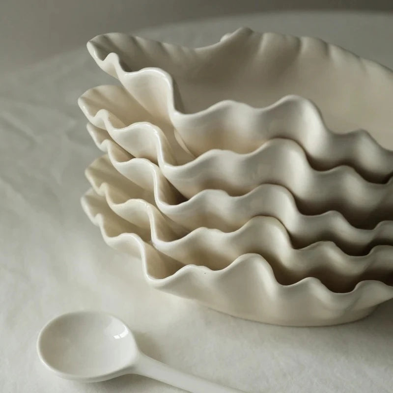 Shell Plate Cream Retro Ceramic Plate Fruit Snack Plate Dinner Tray Dish Set Jewelry Storage Dish Tableware Gift Oasis Select