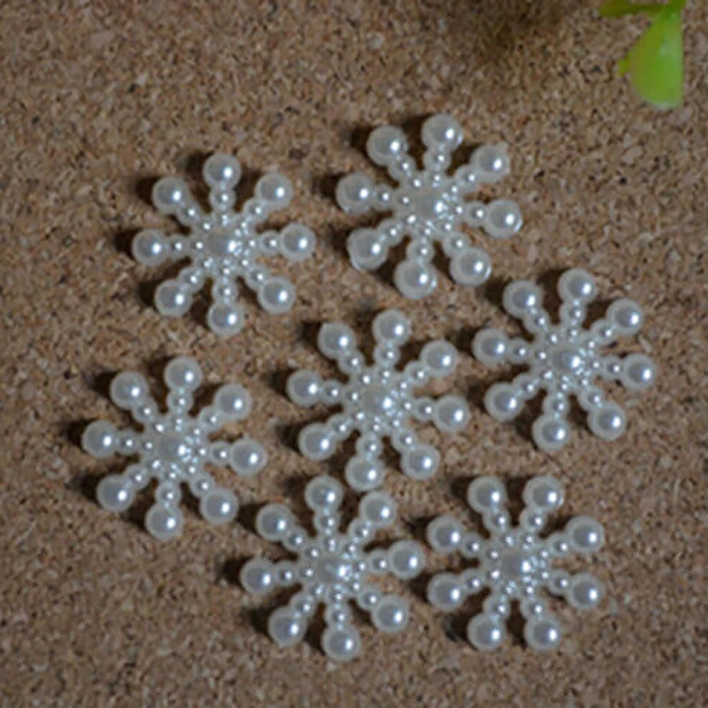 100pcs White Pearl Resin Snowflake Flatbacks Embellishments DIY Phone Christmas Decorations Scrapbooking Crafts 12mm Oasis Select