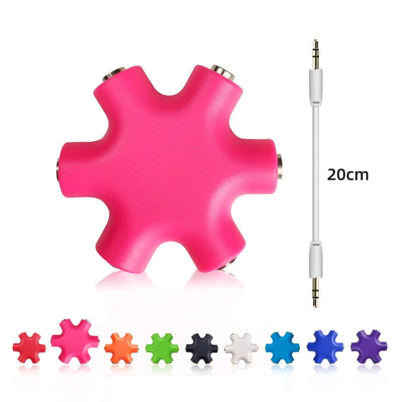 6-Port 3.5mm Audio Splitter – 1 Male to 5 Female Headphone Adapter