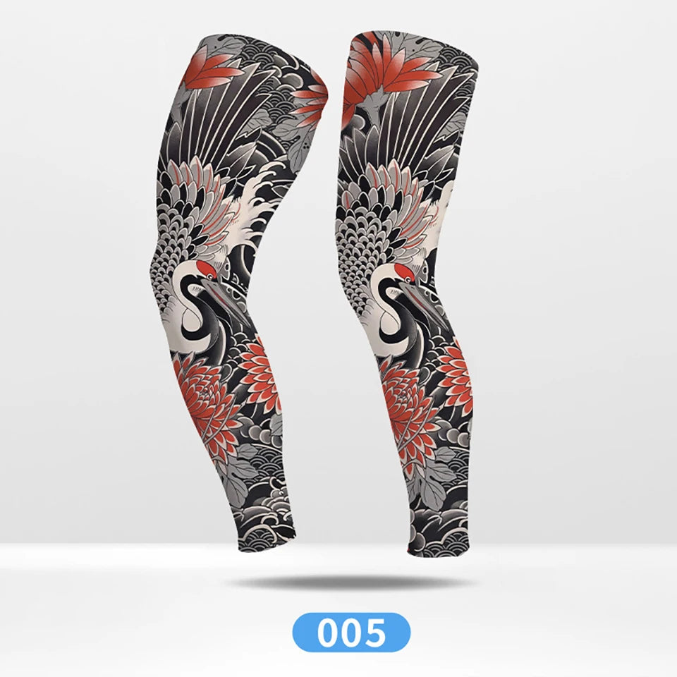 Kokossi 1Pair Tattoo Printing Cyclying Leg Sleeves Ice Silk Non-slip