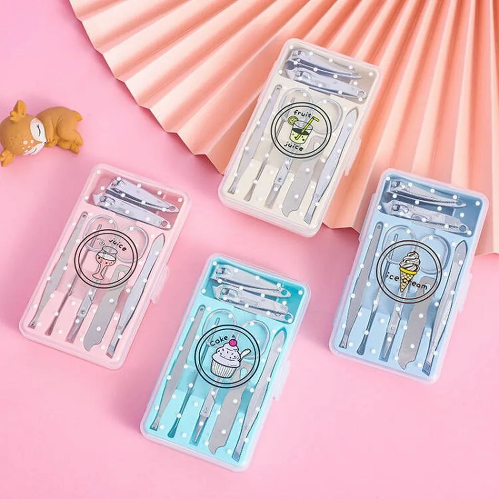 7-Piece Cute Cartoon Manicure Kit – Stainless Steel Nail Care Set