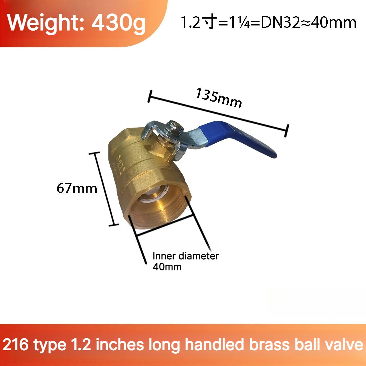 Brass Mini Ball Valve 1/2" 3/4"1inch BSP Type 216 Air Compressor Water Gas Oil Shut Off Valve Thicken Threaded Male To Female Oasis Select DN32 L