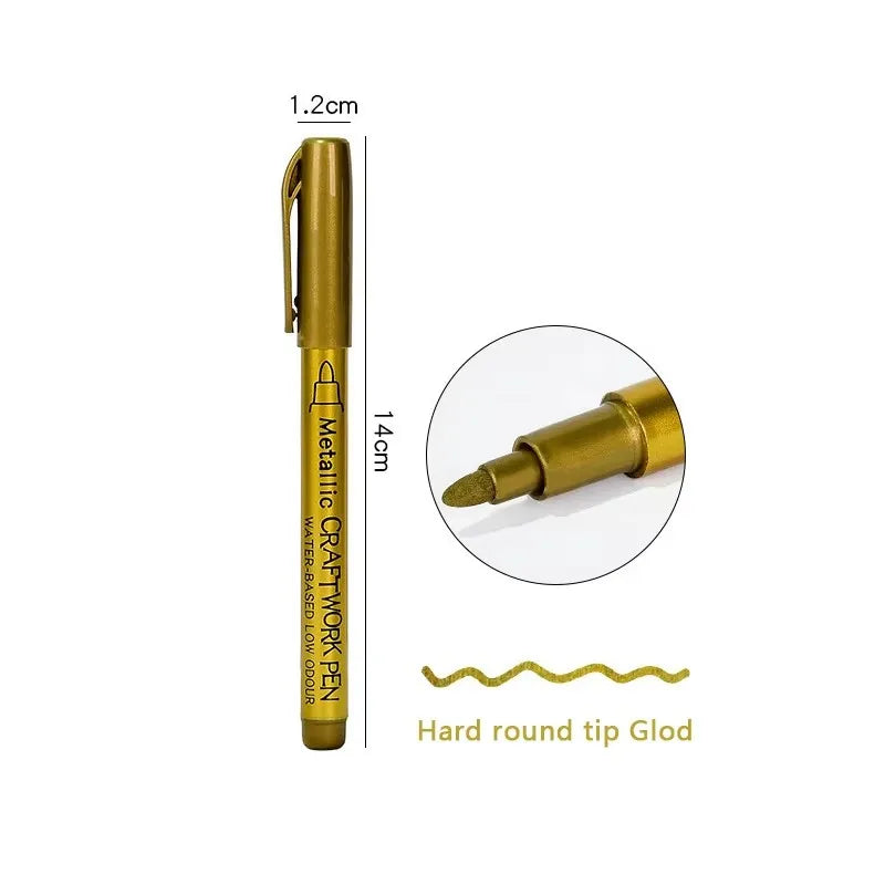 1/2/3pcs Soft Brush Metallic Marker Pens Gold Silver Permanent Art Markers For Glass Ceramics Resin Crafts Scrapbooking Painting Oasis Select 1pcs Hard nib Gold