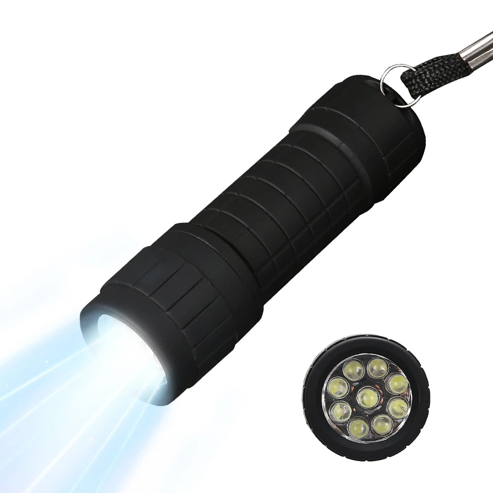 Mini Portable Flashlight Nine XPE Lamp Beads Strong Lighting Using 3 NO.7 Batteries Fixed Focus Pocket Outdoor Emergency Torch Oasis Select Black NO battery