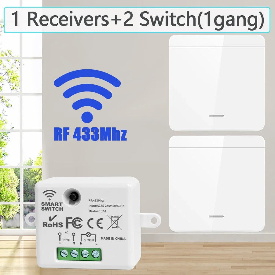 433MHz Wireless Smart Wall Switch 1/2/3 Gang Remote Relay Wireless Light Switch Oasis Select 1Receiver 2Switch