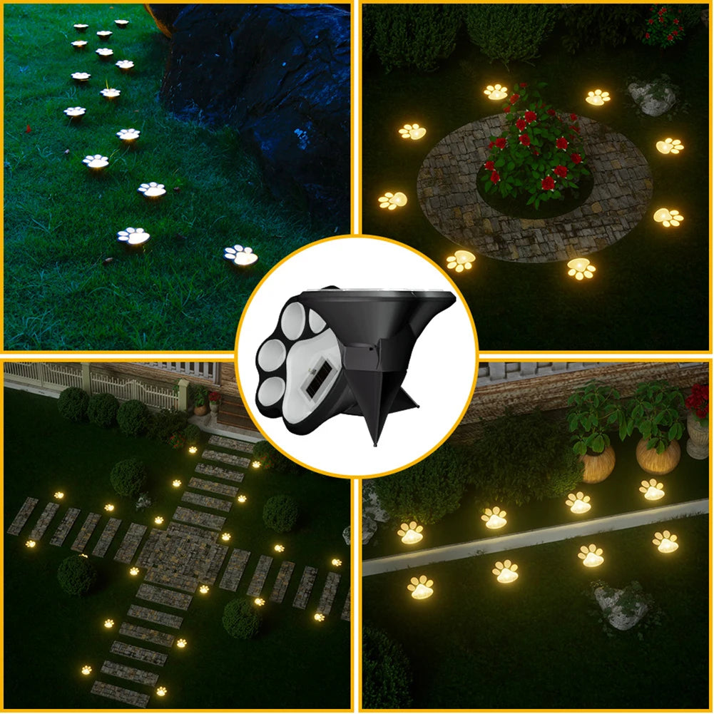 Solar Paw Print Garden Lights | Waterproof Pathway Decor 4 Pack
