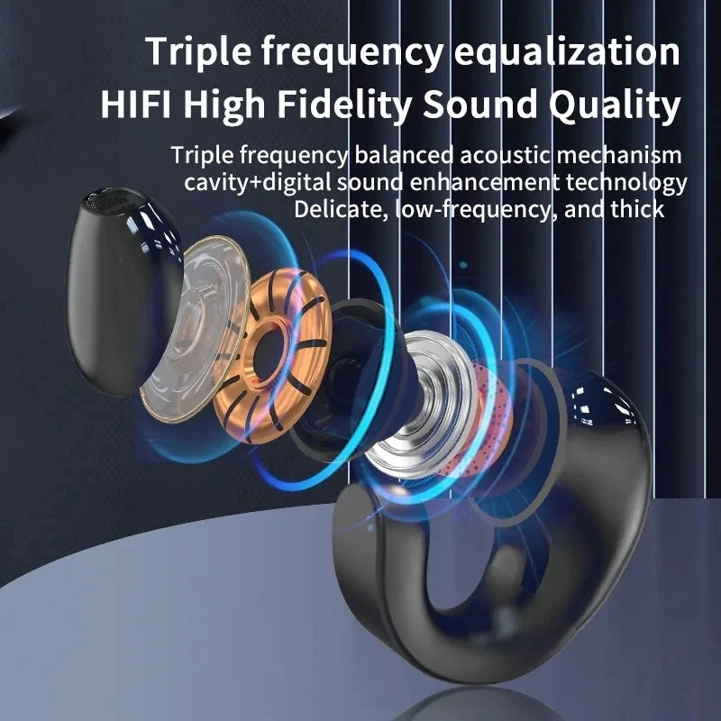 Wireless Ear Clip on Headphones TWS Bluetooth 5.3 Earphones Single in-Ear HiFi Stereo Touch Control Sports Headset with Mic Oasis Select