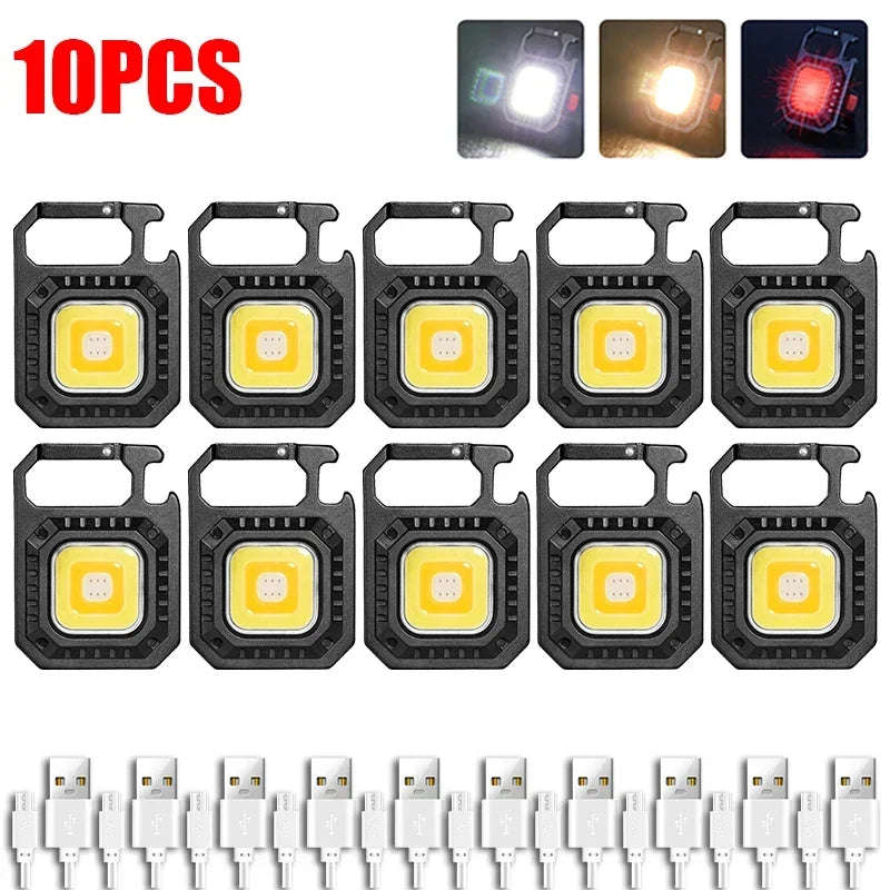 30PCS Mini LED Keychain Flashlight Multifunctional Portable Pocket COB Camping Light USB Charging Work Lights Fishing Lanterna Oasis Select 10PCS
