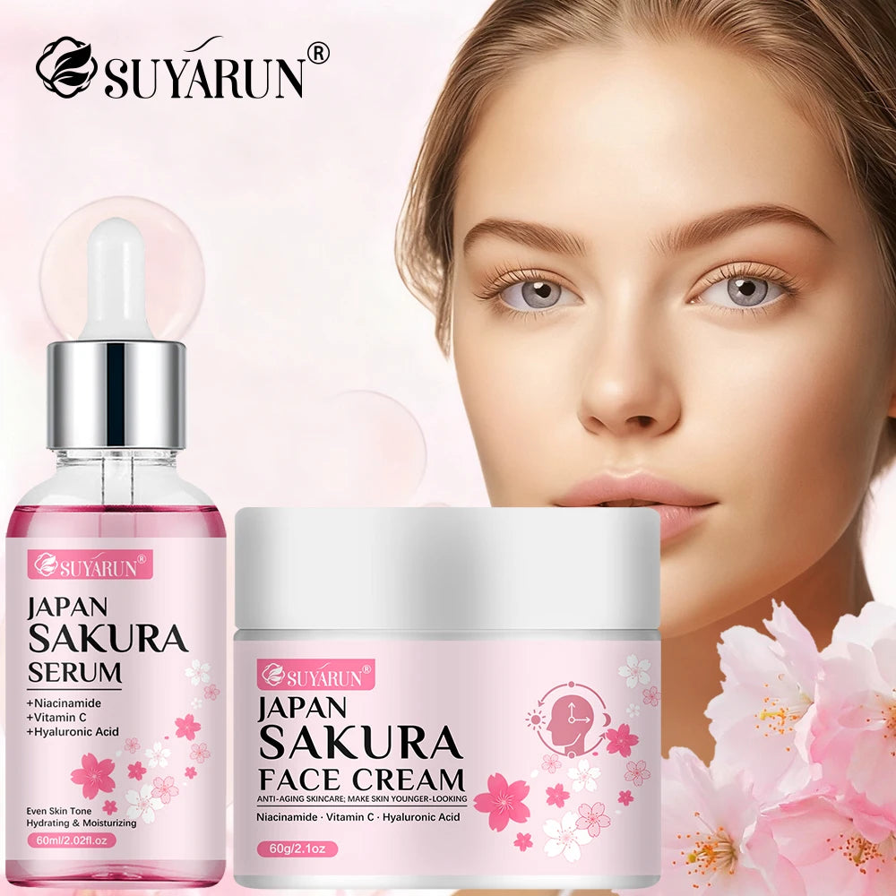 SUYARUN Cherry Blossom Skincare Set - Moisturizing Cream & Serum, Gentle Fragrant Formula, Perfect Travel Gift. Oasis Select