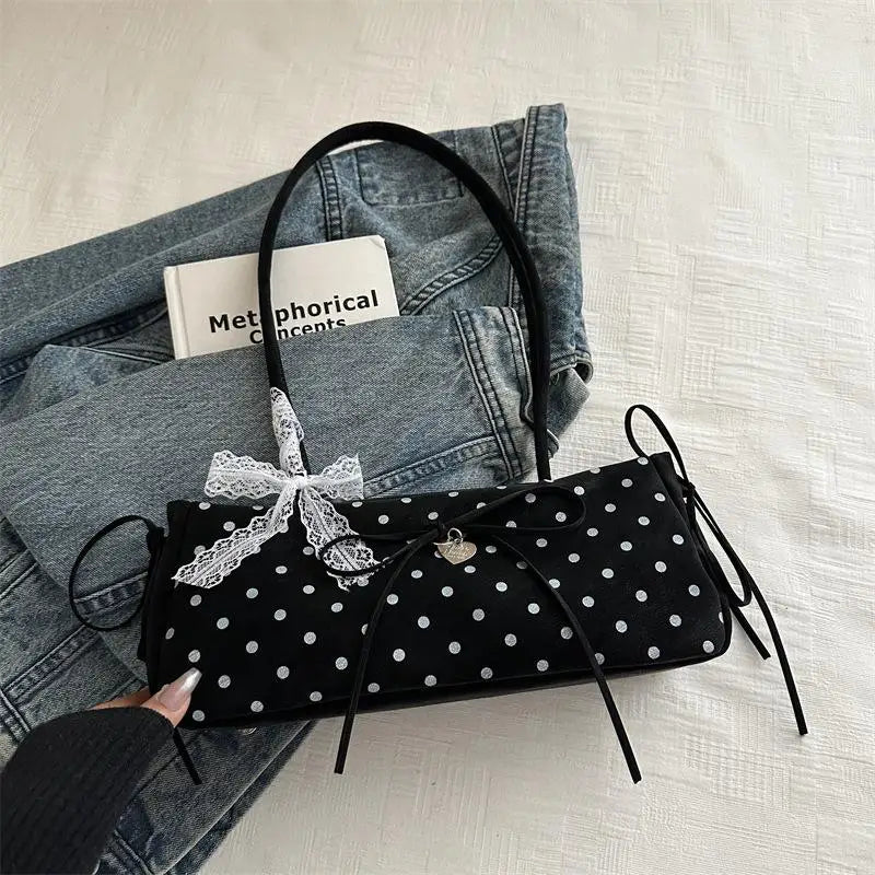 Polka Dot Baguette Shoulder Bag | Retro Korean Fashion Women