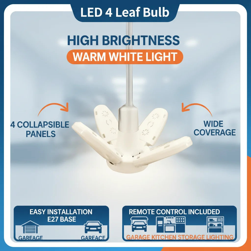 E27 LED 4-Leaf Folding Bulb 28W – Garage & Kitchen Ceiling Light