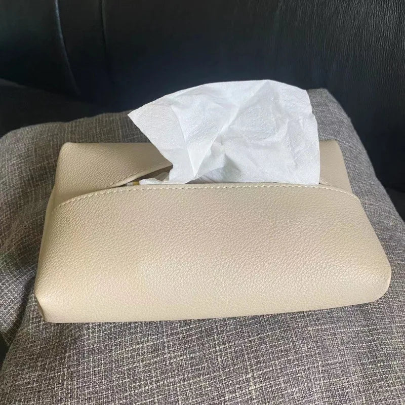 Creative Leather Tissue Box Nordic Simple Home Living Room Light Luxury Tissue Box Bedroom High-end Paper Tissue Box Oasis Select off white
