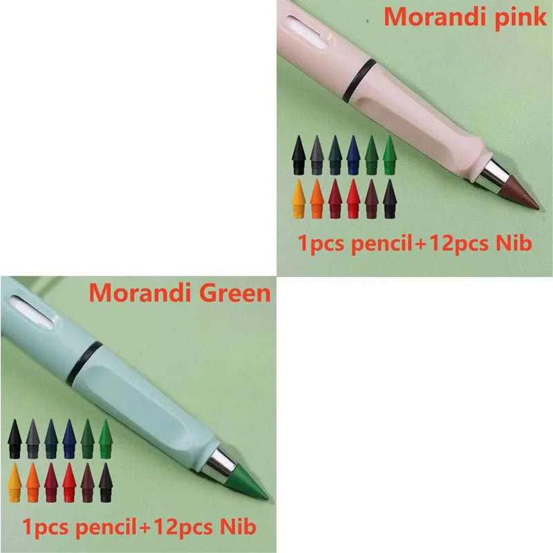 1/2set Kawaii 12 Colors Eternal Pencil No Ink Unlimited Pencils School Kids Art Painting Color Sketch Writing Stationery Oasis Select 2set mix 4
