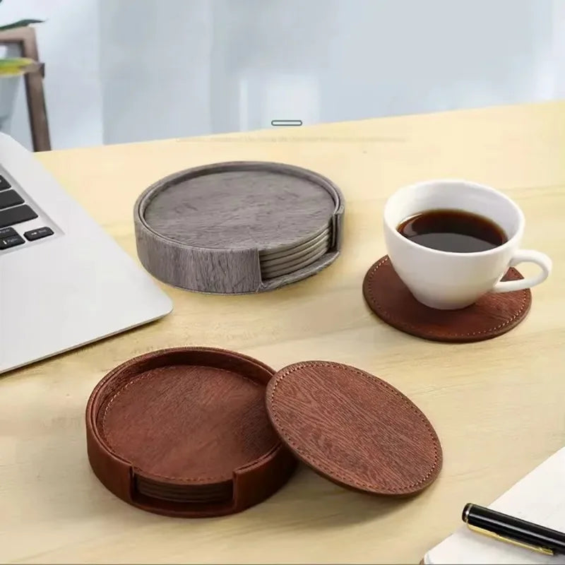 Home fashion simple circular leather hotel coaster double-sided leather insulated tableware pad thermal insulation Oasis Select