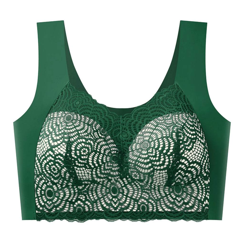 Sexy Bra Thin Lace Wireless Bra No Underwire Anti Shake Side Breast Reduction Seamless Underwear for Women Chinese Brand Oasis Select Dark Green 44