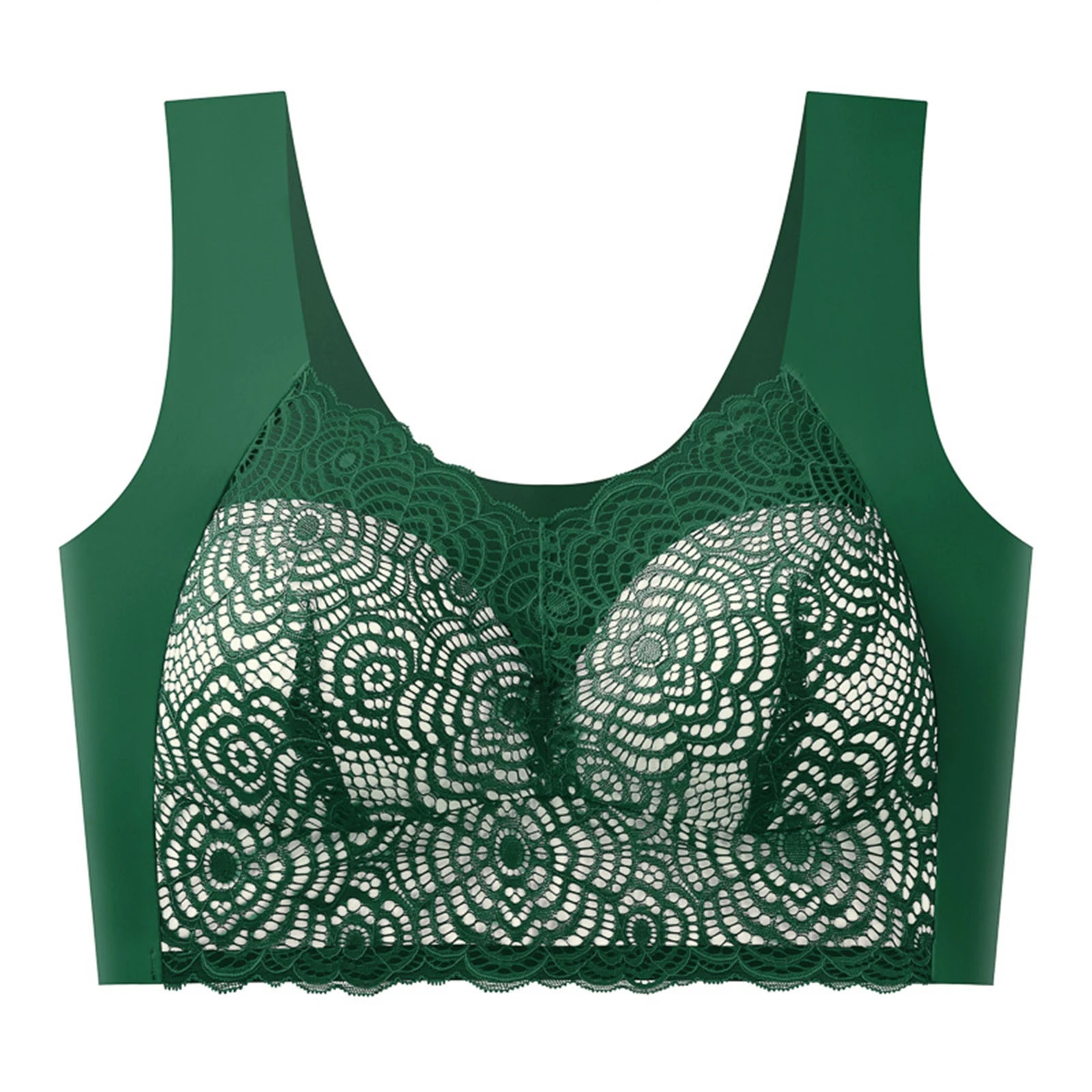 Sexy Bra Thin Lace Wireless Bra No Underwire Anti Shake Side Breast Reduction Seamless Underwear for Women Chinese Brand Oasis Select Dark Green 44