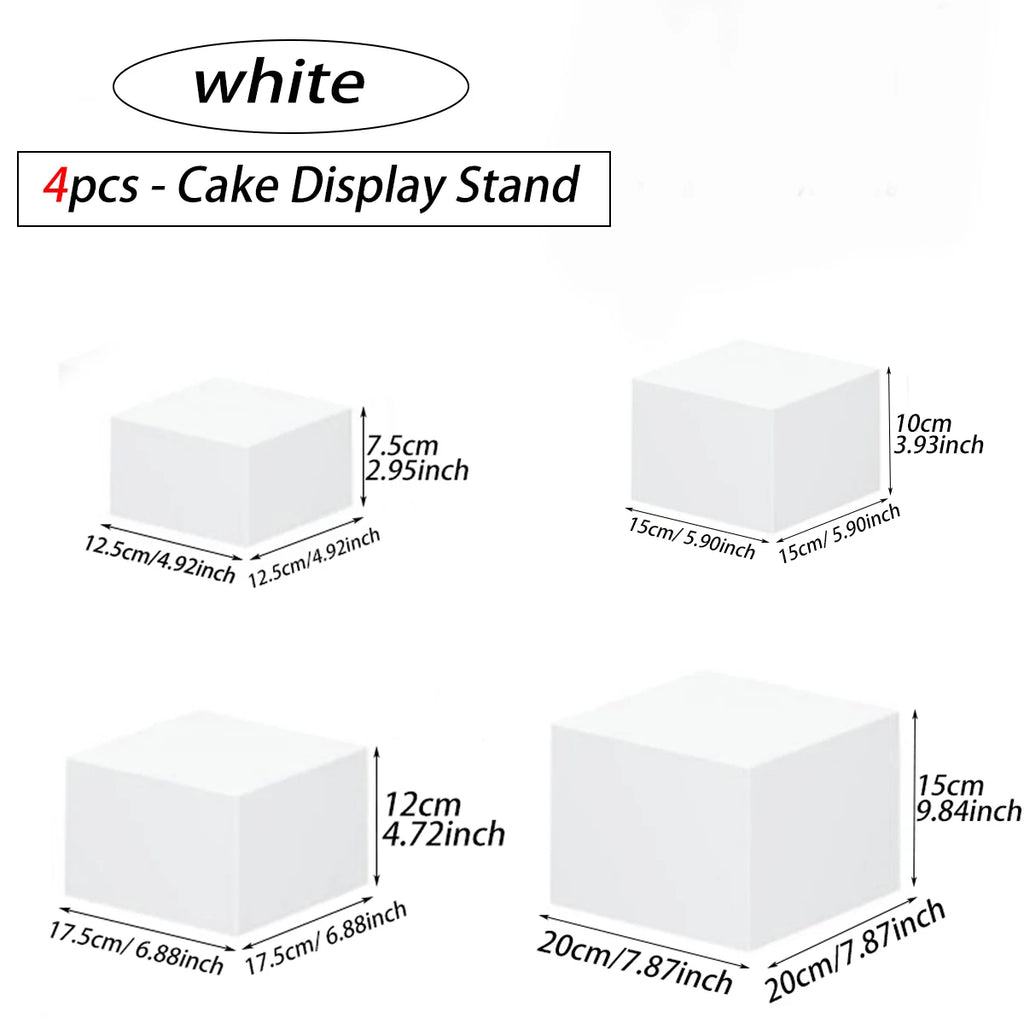 3pcs/4pcs acrylic white/transparent cake dessert display stand stackable cake display box suitable for weddings and birthdays Oasis Select 4pcs-White