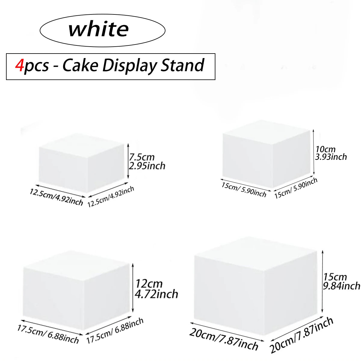 3pcs/4pcs acrylic white/transparent cake dessert display stand stackable cake display box suitable for weddings and birthdays Oasis Select 4pcs-White