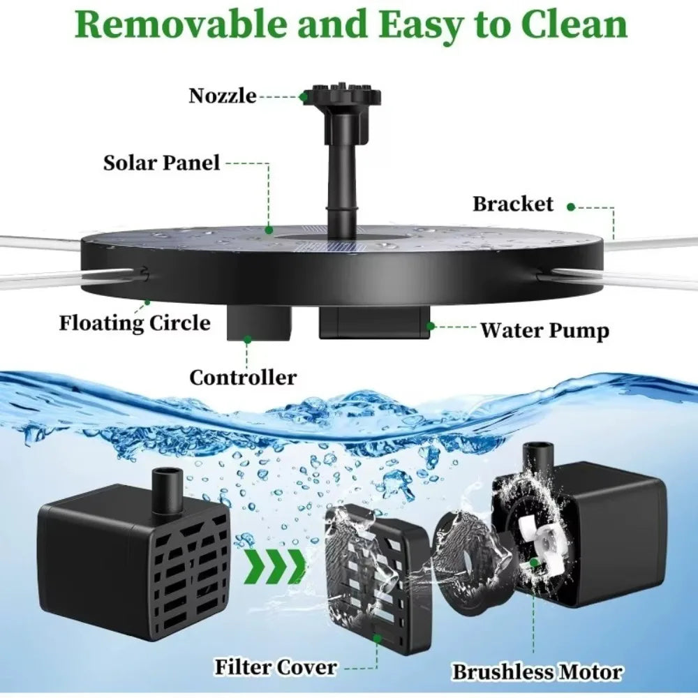 3.5W Solar Bird Bath Water Fountain Pump, with 6 Nozzles DIY Garden Ponds Pool Water Features, Ideal Outdoor Landscape Accessory Oasis Select