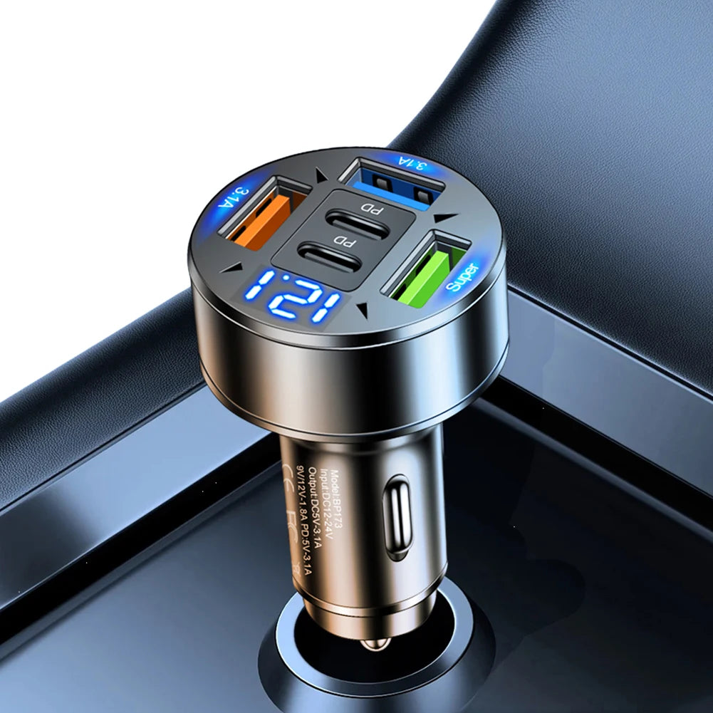 100W 5-Port Car Charger PD QC3.0 USB-C Fast Charging Car Charger Adapter Oasis Select