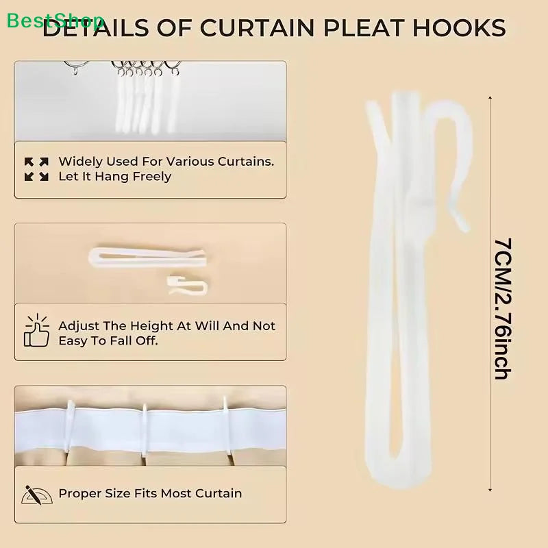 50-Pack White Adjustable Plastic Curtain Clip Hooks