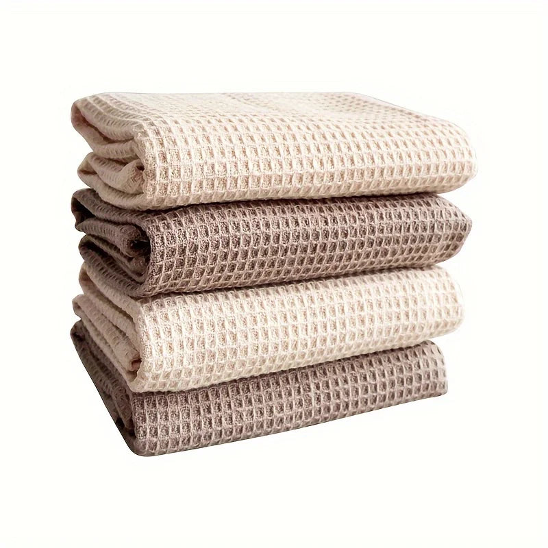Mixed 4-Pack Modern Waffle Weave Dish Cloths Set - 100% Cotton, Hand Wash Only, Square Kitchen Towels with Hanging Loop Oasis Select 4PCS