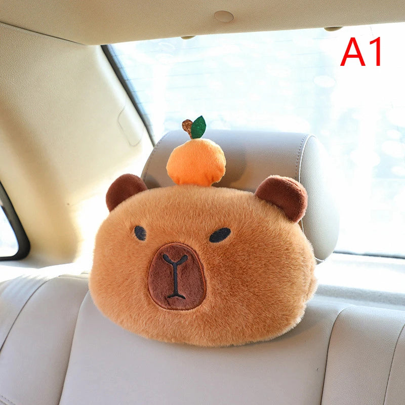 Car Headrest Neck Pillow Capybara Plush Shoulder Protection Cute Tissue Box Kawaii Car Decoration Of Car Supplies Plushie Gift Oasis Select A1