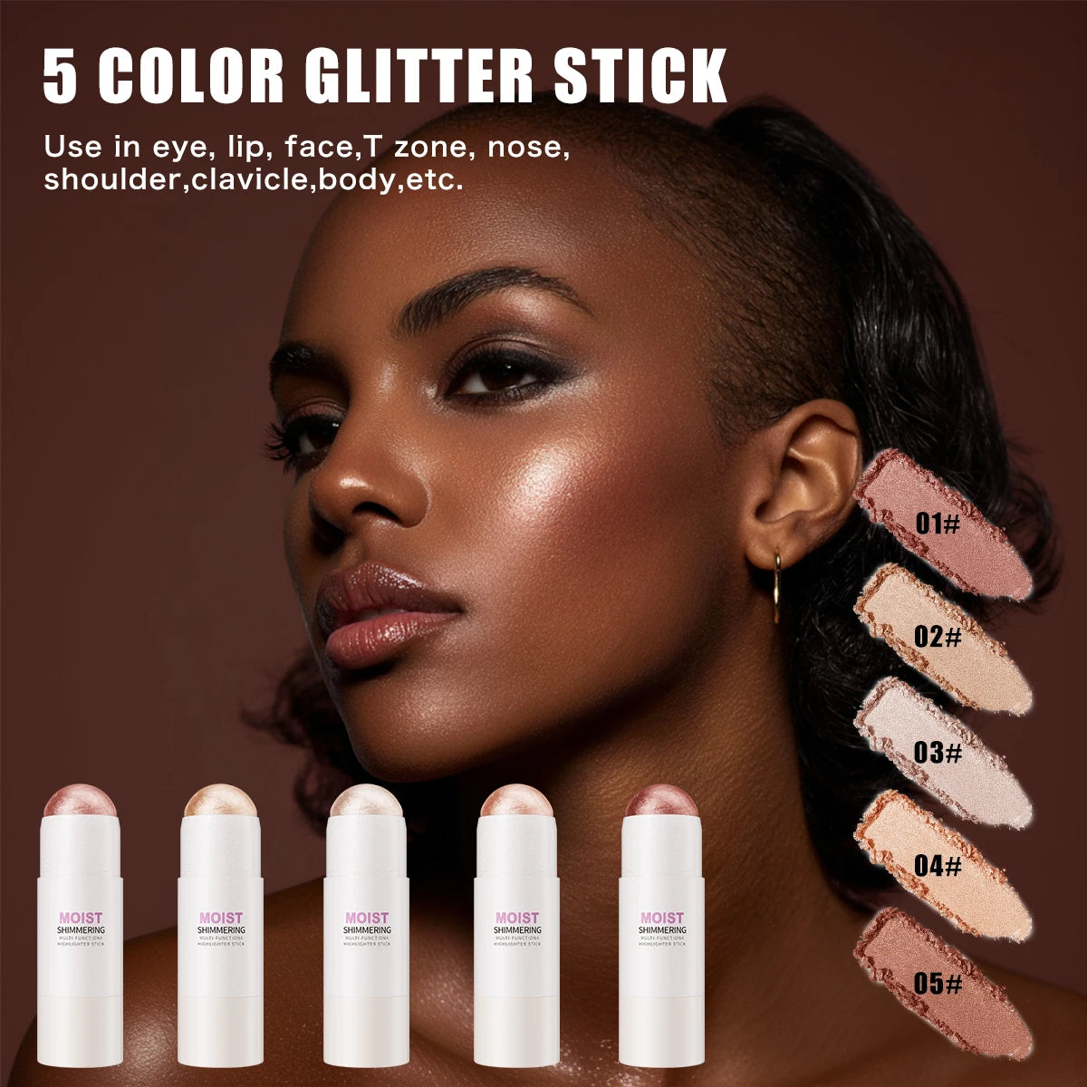 Hello Kiss 5-Color 3D Highlighter Contour Bronzer Shimmer Stick