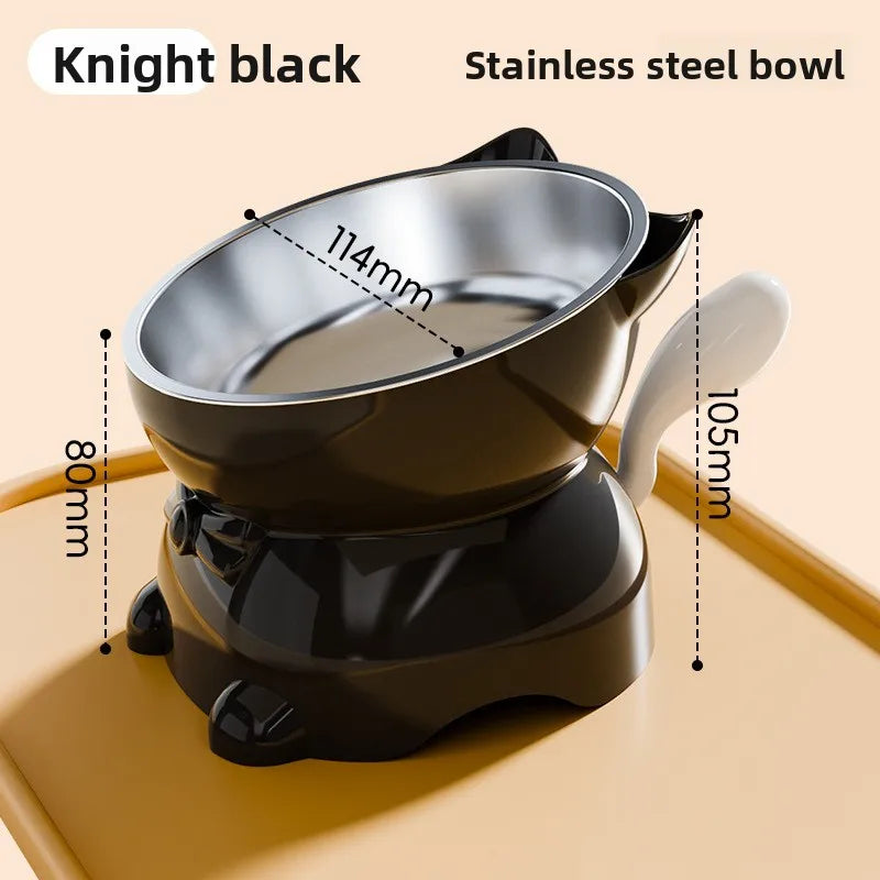 Inclined Raised Cat Bowl Stainless Steel Food Water Bowl Cute Ear Bracket Neck Friendly Pet Feeding Dish Oasis Select Black