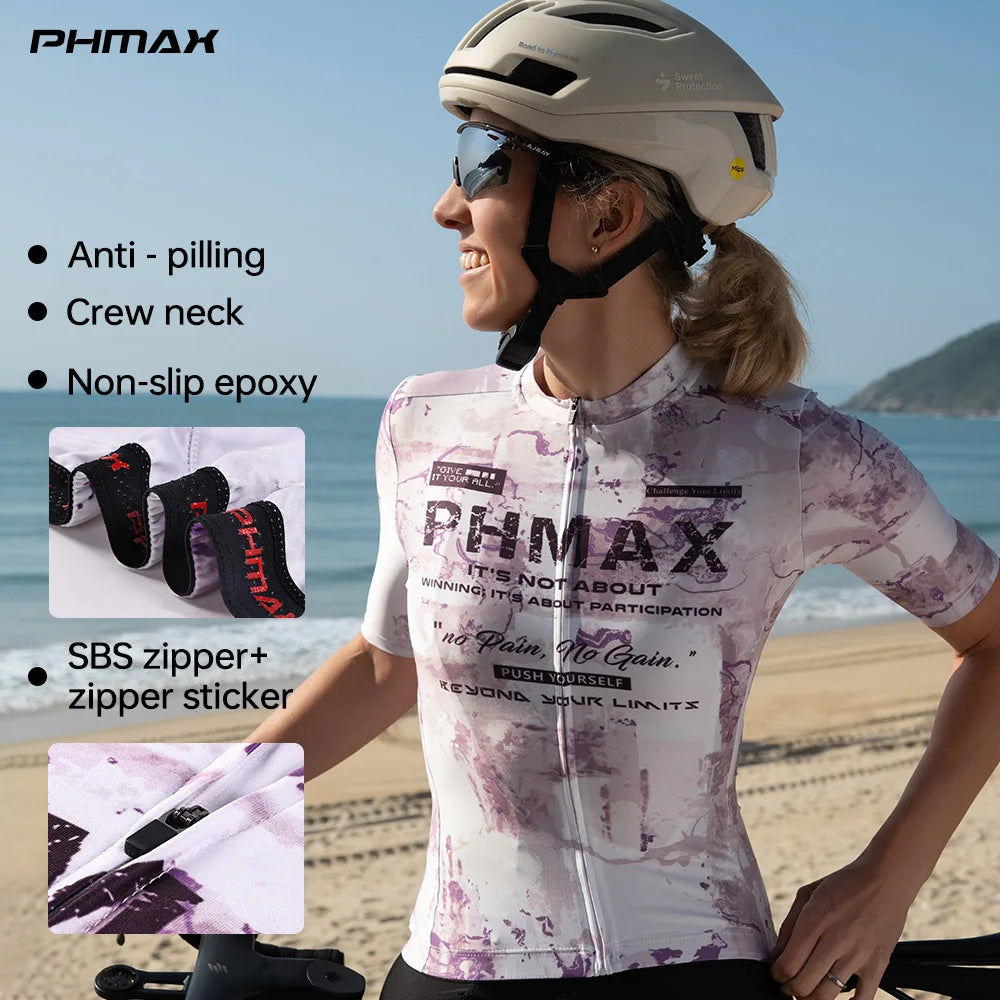 PHMAX Women's Summer Short Sleeve Cycling Jersey Slim Fit Cycling Shirt With 3 Pockets Full-Zip Design Road Bicycle Clothing Oasis Select