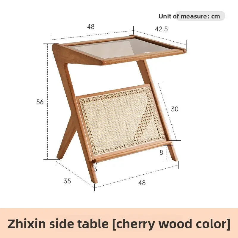 Multi-functional Solid wood coffee table household living room rattan sofa side few small tables Oasis Select Cherry wood color