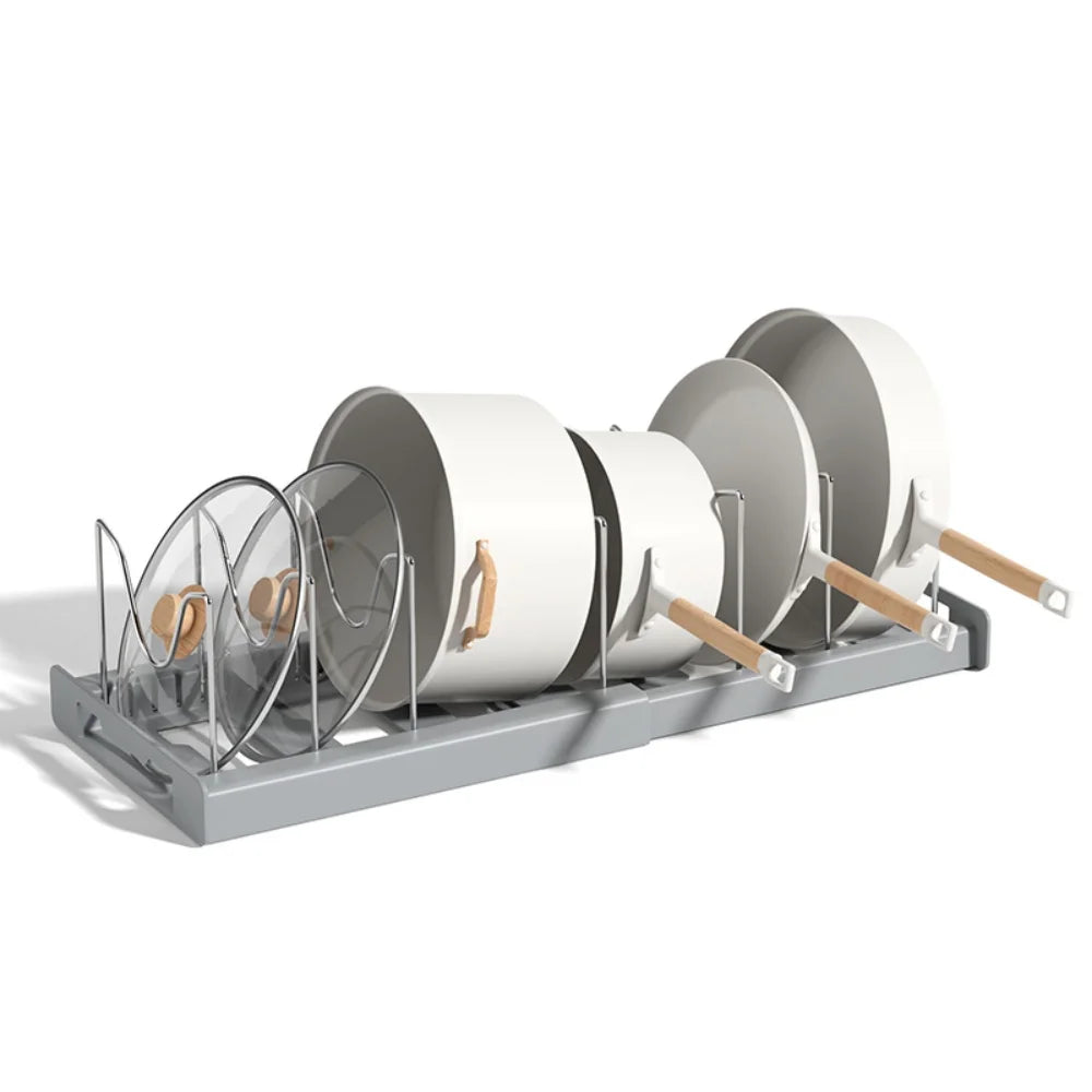 Kitchen utensil artifact pot storage rack Foldable kitchen utensil storage rack Kitchen pot lid storage rack Oasis Select Light Grey