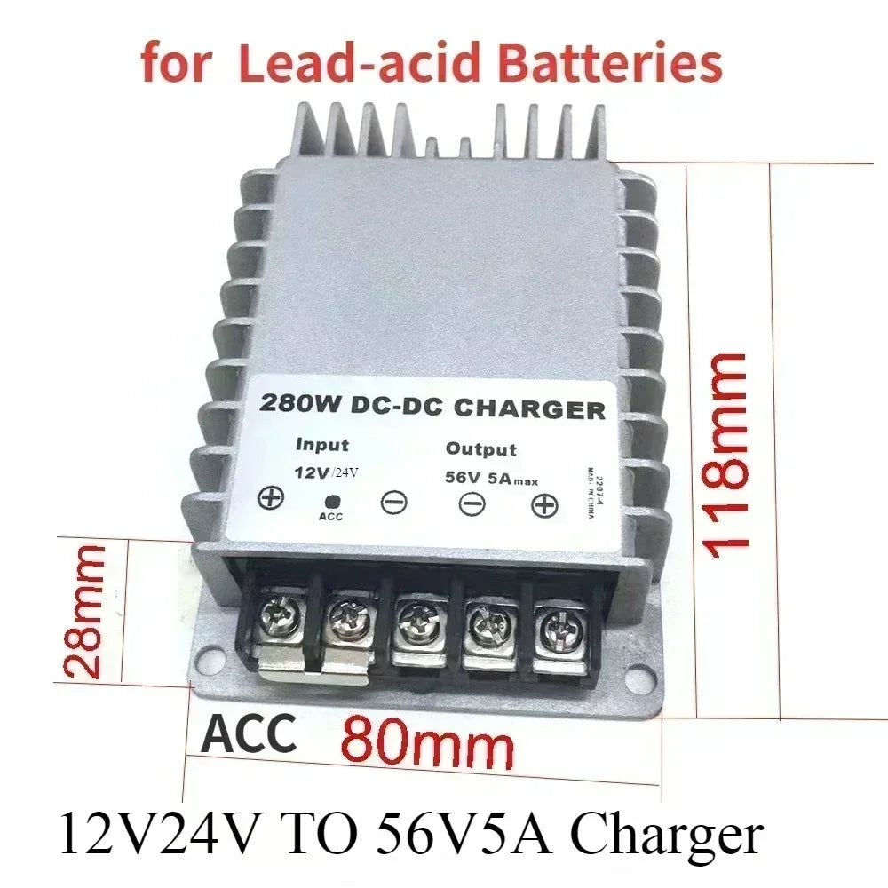 12V24V TO 56V 2A-10A Lead-Acid Charger boost converter DC DC Step up Car Battery Charger for automotives or auxiliary battery Oasis Select 12V24V-56V5A Charger 56V