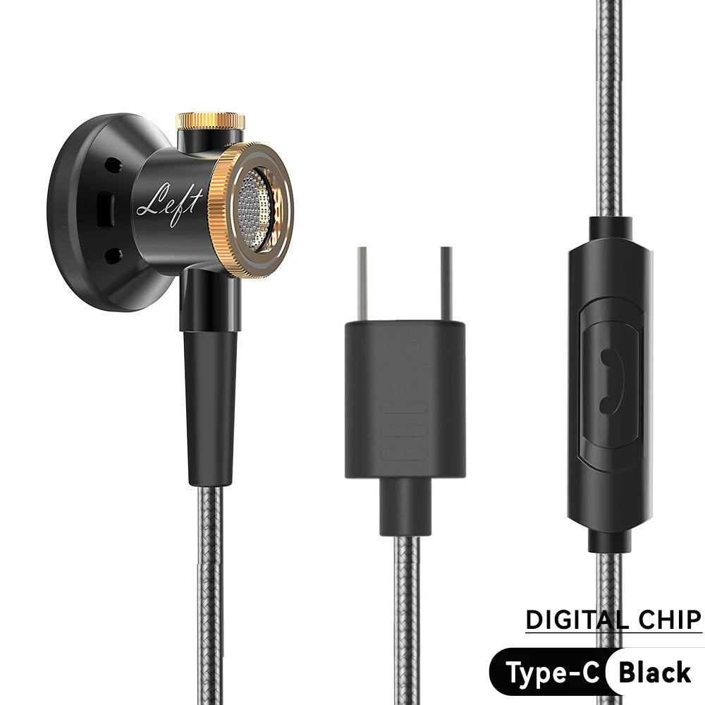 D08 Metal HIFI Heavy Bass Headset 3.5MM/Type-C Digital Chip With Mic In-Ear Wired Headphones Music Sports For Samsung Android Oasis Select Type-C Black
