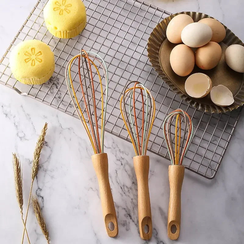 Kitchen Stainless Steel Whisk Creamer Semi-automatic Rotary Whisk Beech Wood Vase Handle Hand Mixer G041 Oasis Select