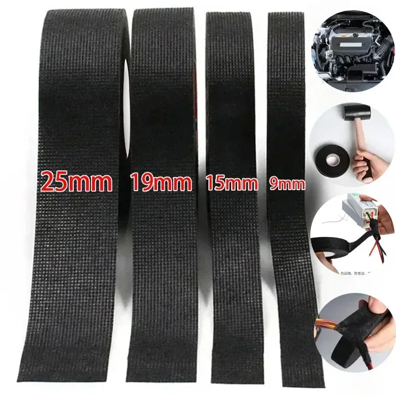 Sound Absorbing Tape Black Adhesive Electrical Soundproof Tape Electric Insulation Tape Automotive Fabric Cloth Tapes Oasis Select Black 10M -(1 roll) 9mm