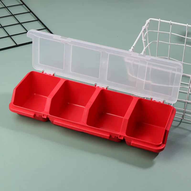 1Pcs Parts Storage Box Plastic Screw Organizer Box with 4 Compartment Tool Part Container Bin with Lid Display Storage Case Oasis Select Red