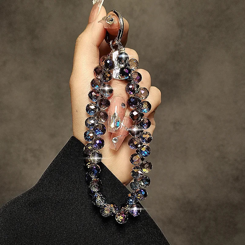 Luxury Sparkling Diamond Crystal Bead Wrist Strap Portable Chain Short Hanging Phone Charm Clip For Universal Use On Phone Cases Oasis Select