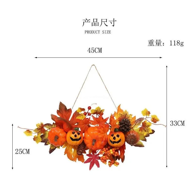 Halloween Maple Leaf Door Decor Autumn Pumpkin Maple Leaf Decor Halloween Front Door Wreath Pendant Decoration for Room Oasis Select