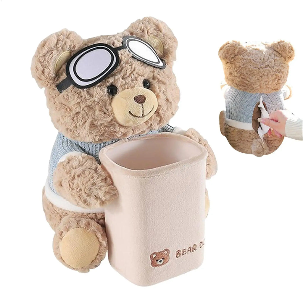2-in-1 Car Tissue Box Vehicle Armrest trash Can Leakproof Plush Bear Tissue Holder And Trash Can car Storage car Interior Oasis Select