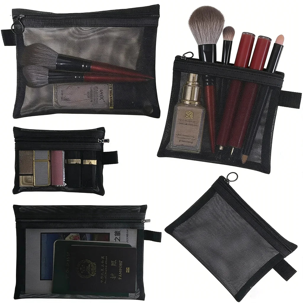 Mesh Cosmetic Bag Set – Travel Makeup & Toiletry Organizer