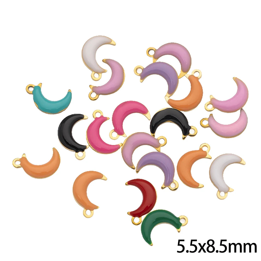 20pcs Gold Stainless Steel Moon Heart Star Fish Charms Enamel Pendant for Jewelry Making Findings DIY Necklace Bracelet Bulk Oasis Select F Moon