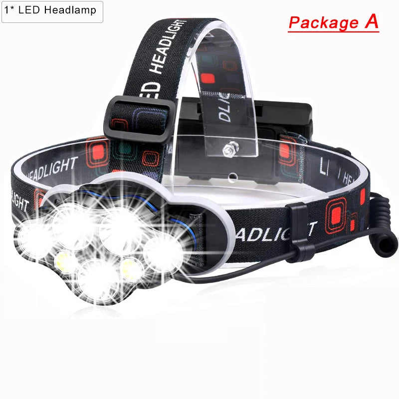 Most Powerful 7 LED Headlamp 18650 Rechargeable Headlight Waterproof Head Lamp Super Bright Head Flashlight Oasis Select Package A