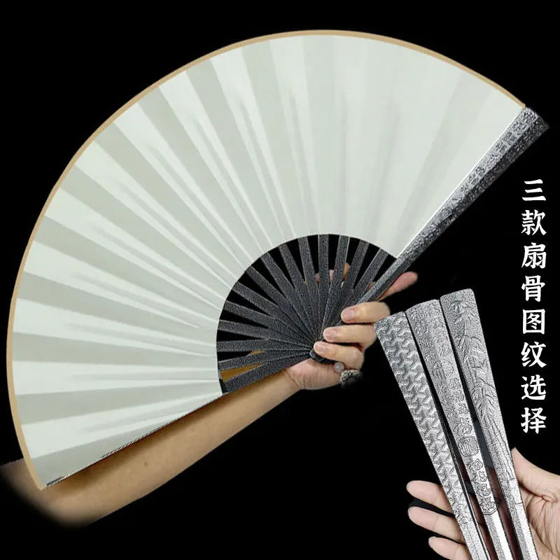 Metal Kung Fu Folding Fan Silk Cloth Fan Surface Tungsten Steel Alloy Self-defense Kung Fu Fan Oasis Select 5 Steel grain